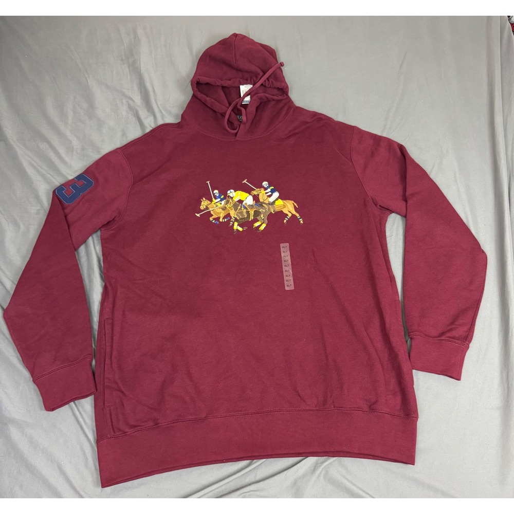 Polo Ralph Lauren Mens XLT Burgundy Red Triple Pony Embroidered Hoodie NWT